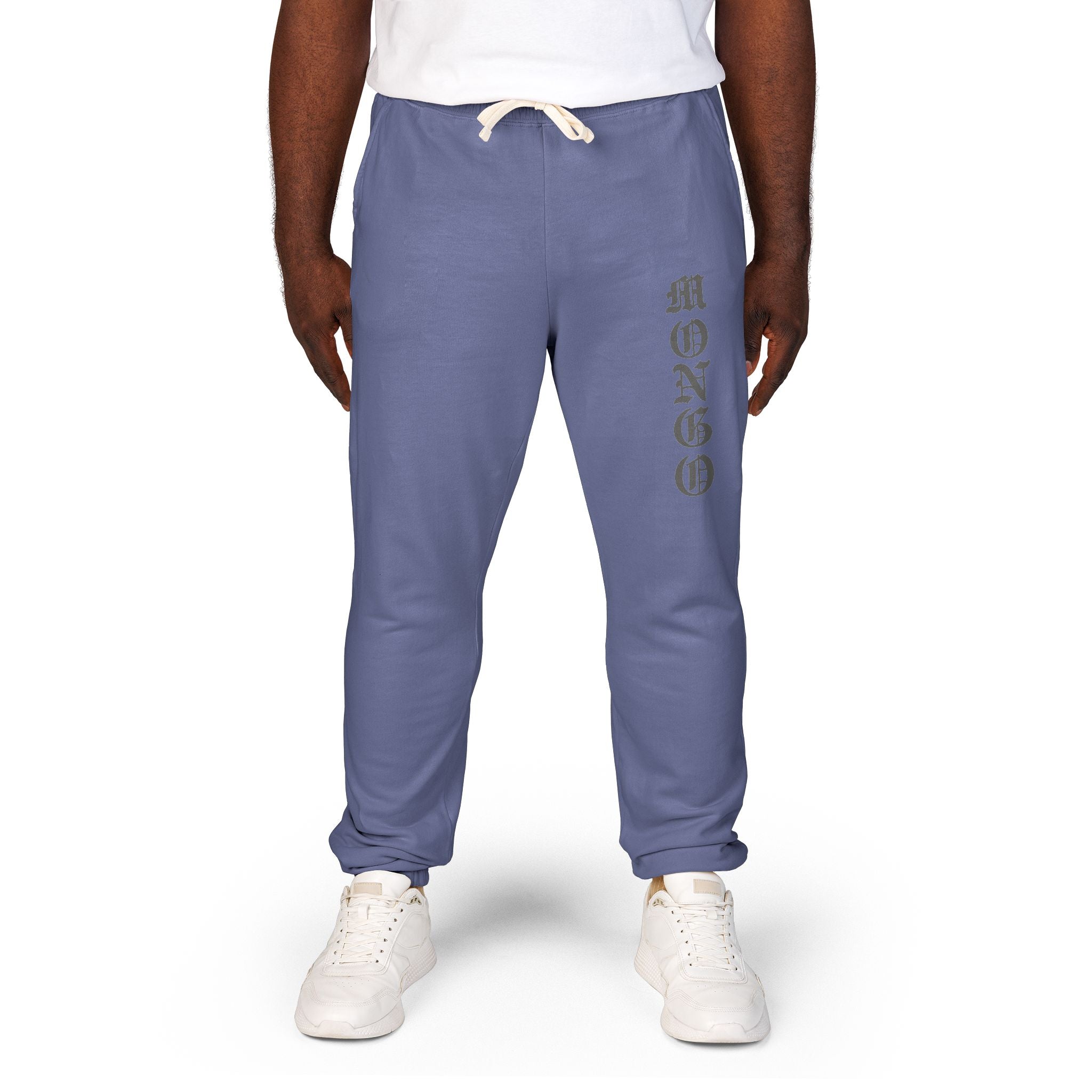 MONGO Gothic Script Sweatpants — Garment-Dyed Fleece Joggers