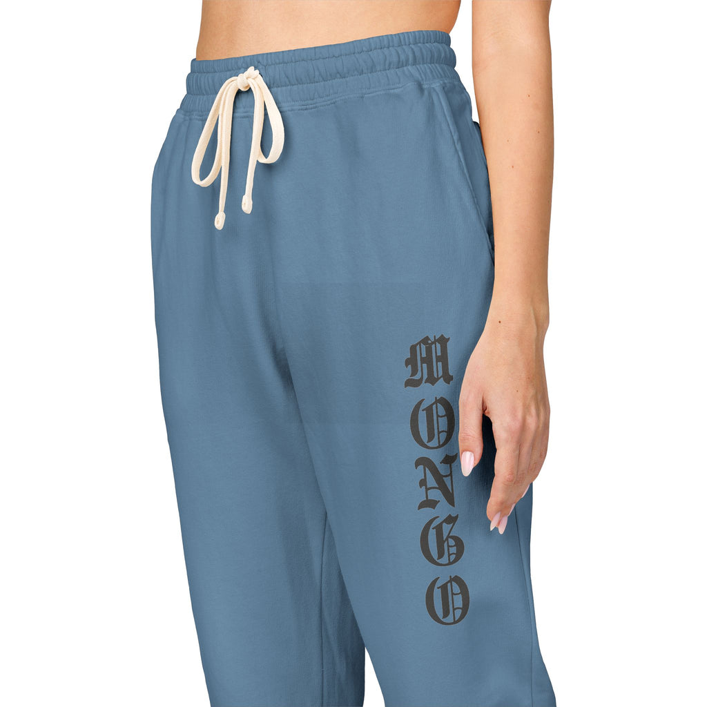 MONGO Gothic Script Sweatpants — Garment-Dyed Fleece Joggers