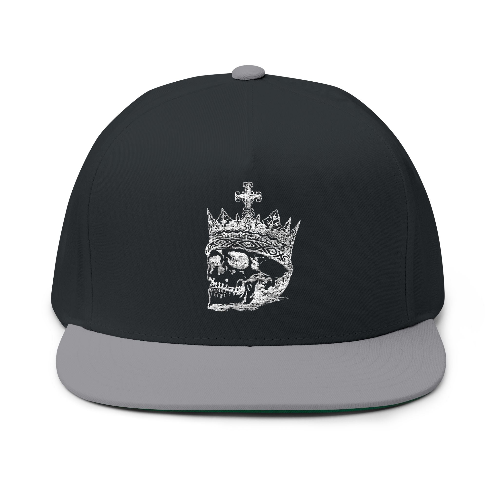 Embroidered Crown Skull Snapback Hat — Gothic Streetwear Cap with 'MONGO' Back Text