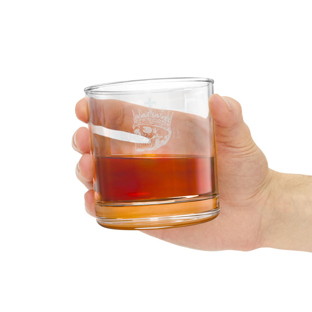 Engraved Whiskey Glass 10.5oz — Gothic Skull Crown with "MONGO"