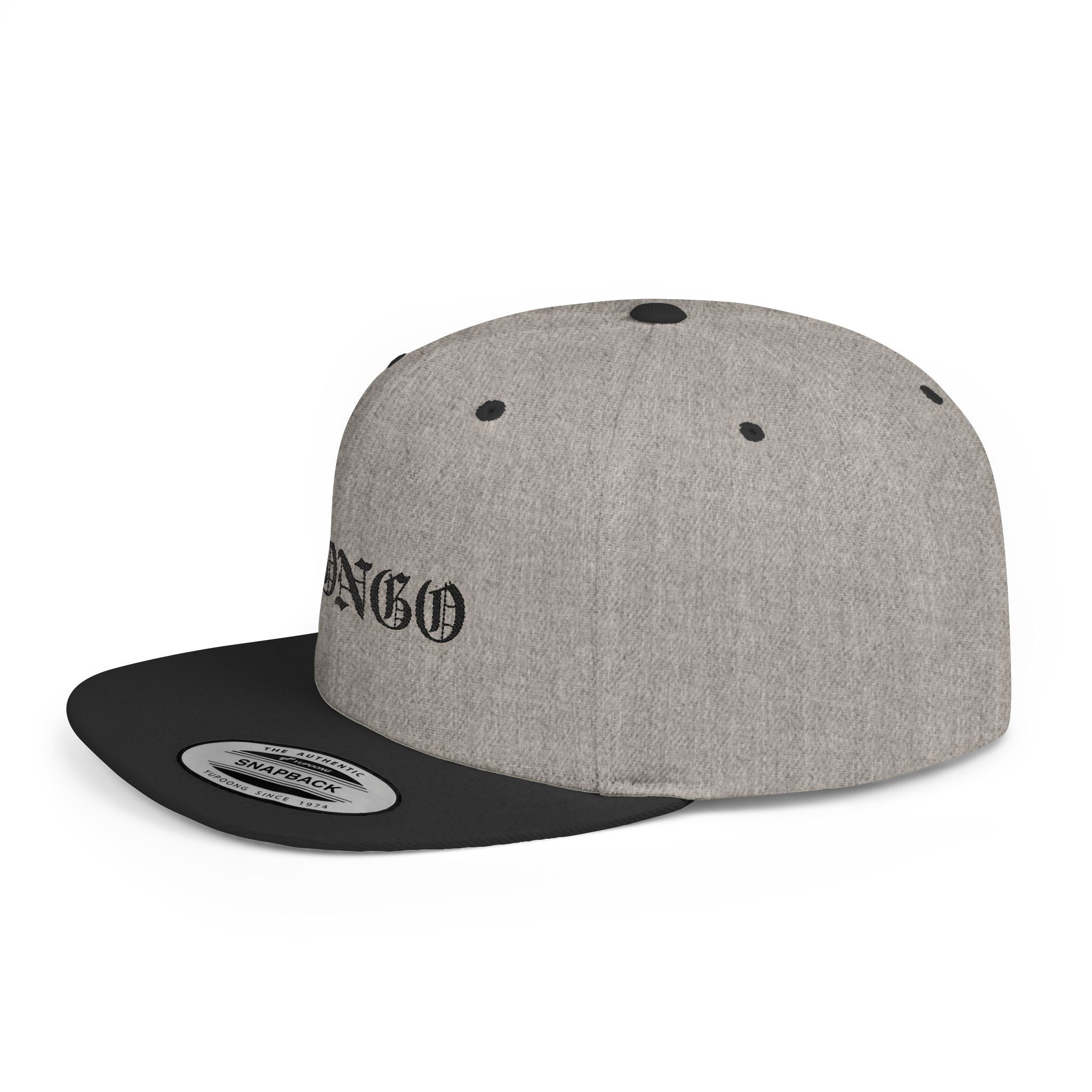 Snapback Hat — "MONGO" Gothic Script Flat-Bill Cap