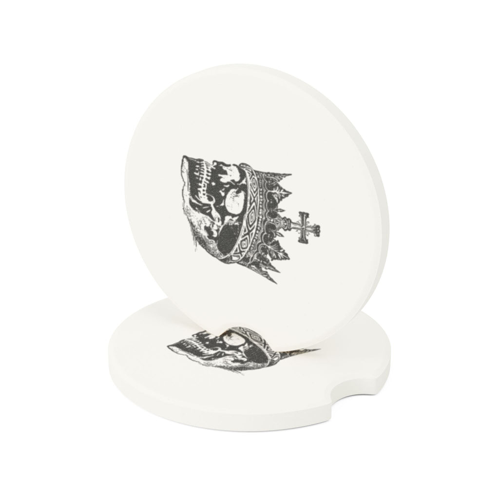 Skull King Soapstone Car Coaster — Crowned Skull Car Cup Holder Protector