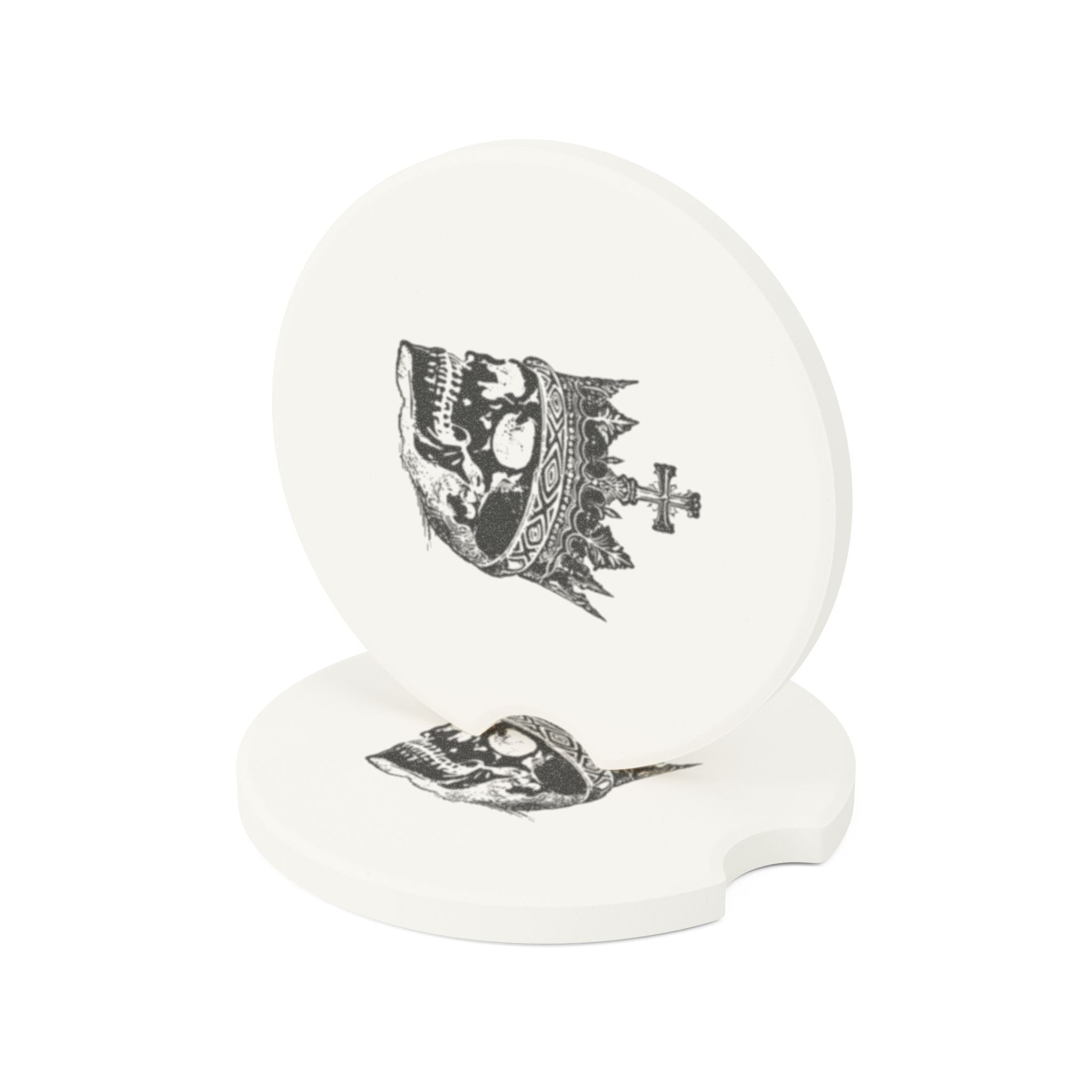 Skull King Soapstone Car Coaster — Crowned Skull Car Cup Holder Protector