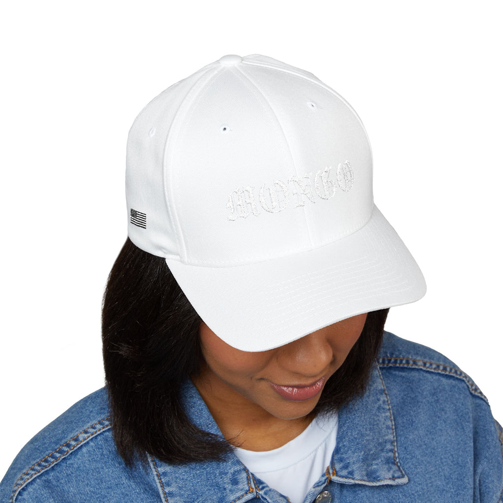 Embroidered 'BROOKLYN' White Structured Cap — Gothic Script Baseball Hat