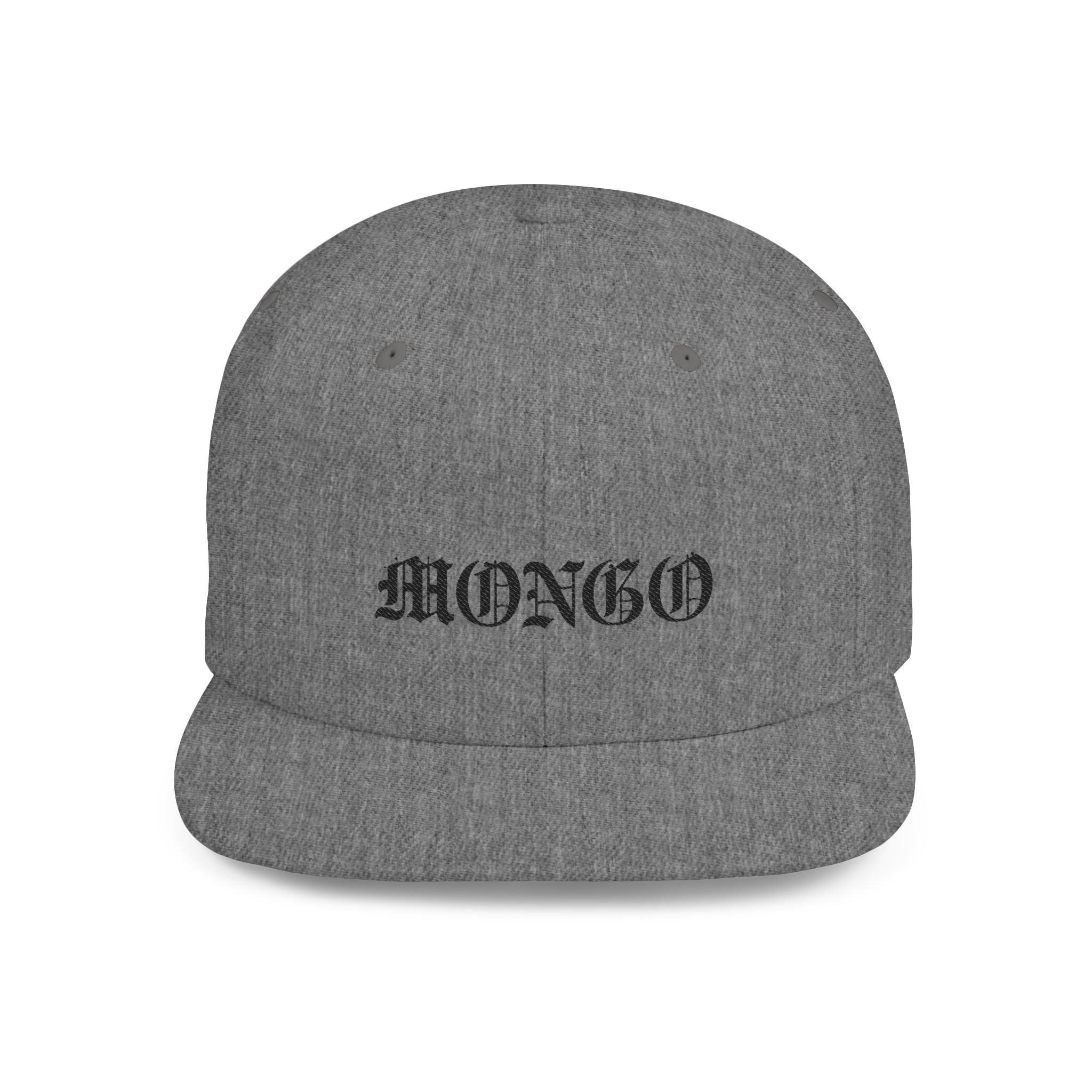 Snapback Hat — "MONGO" Gothic Script Flat-Bill Cap