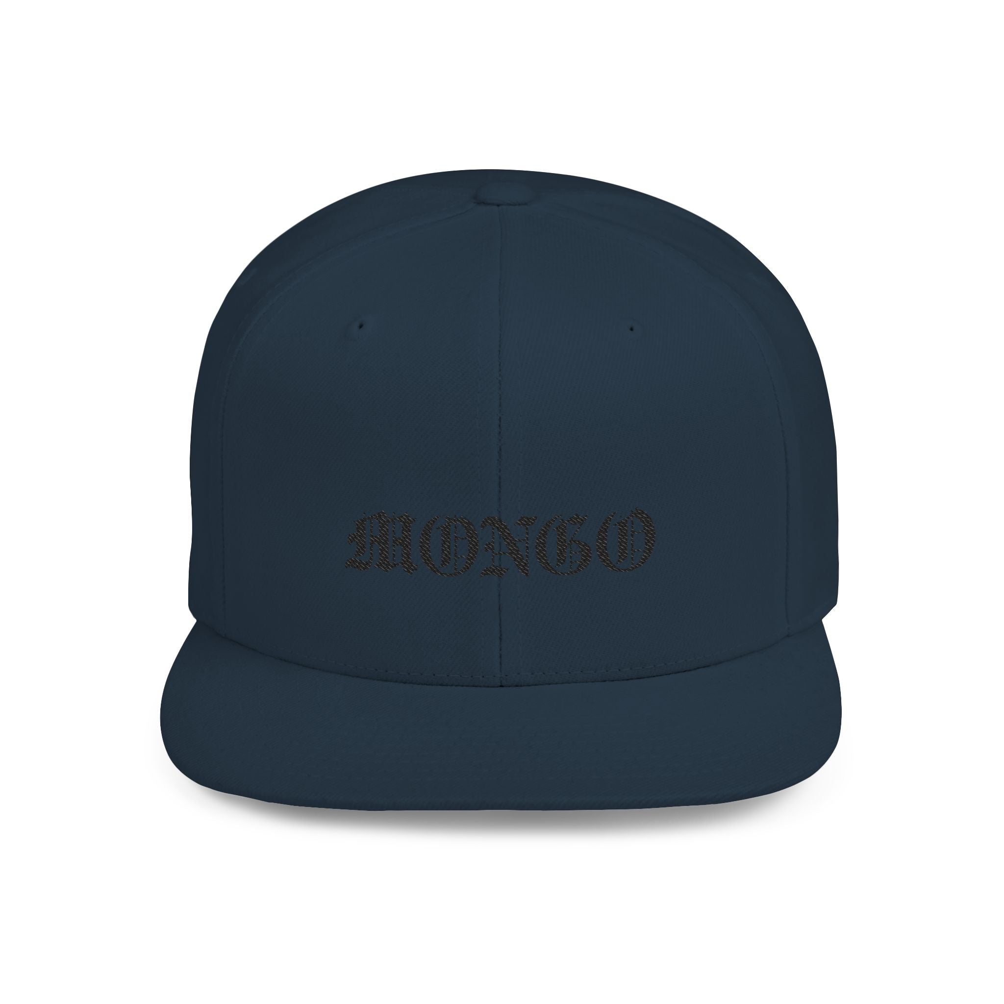 Snapback Hat — "MONGO" Gothic Script Flat-Bill Cap
