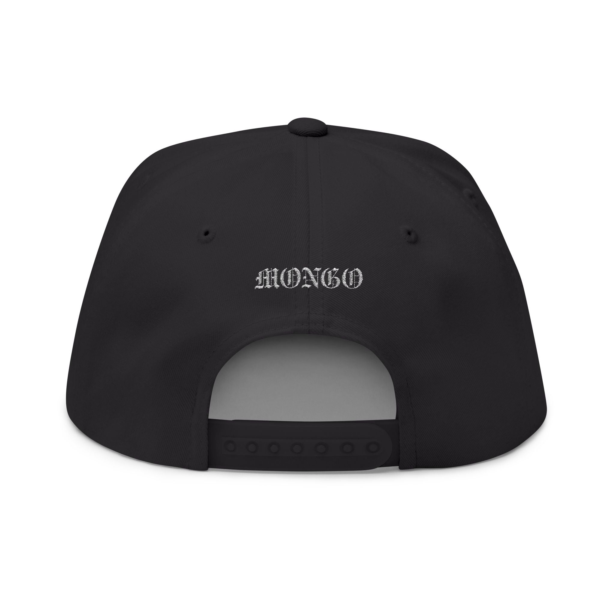 Embroidered Crown Skull Snapback Hat — Gothic Streetwear Cap with 'MONGO' Back Text