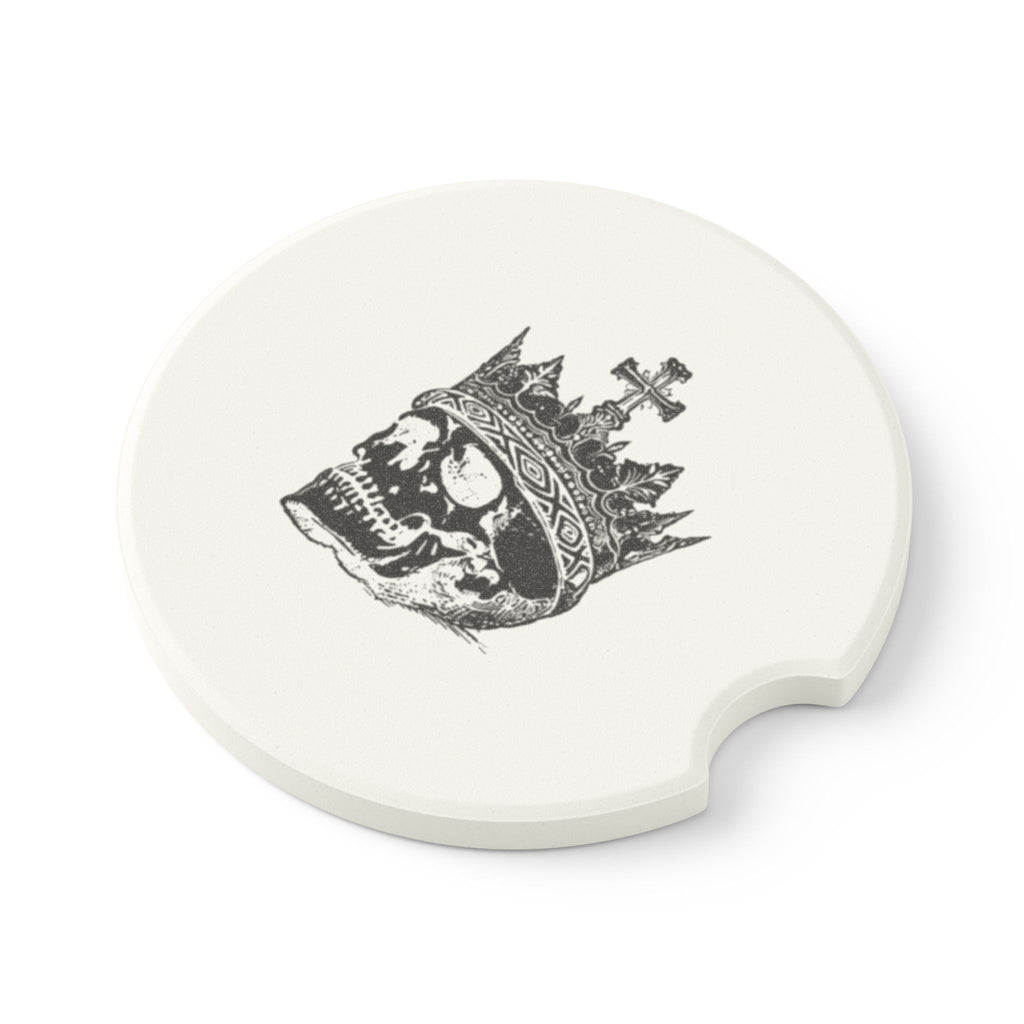 Skull King Soapstone Car Coaster — Crowned Skull Car Cup Holder Protector