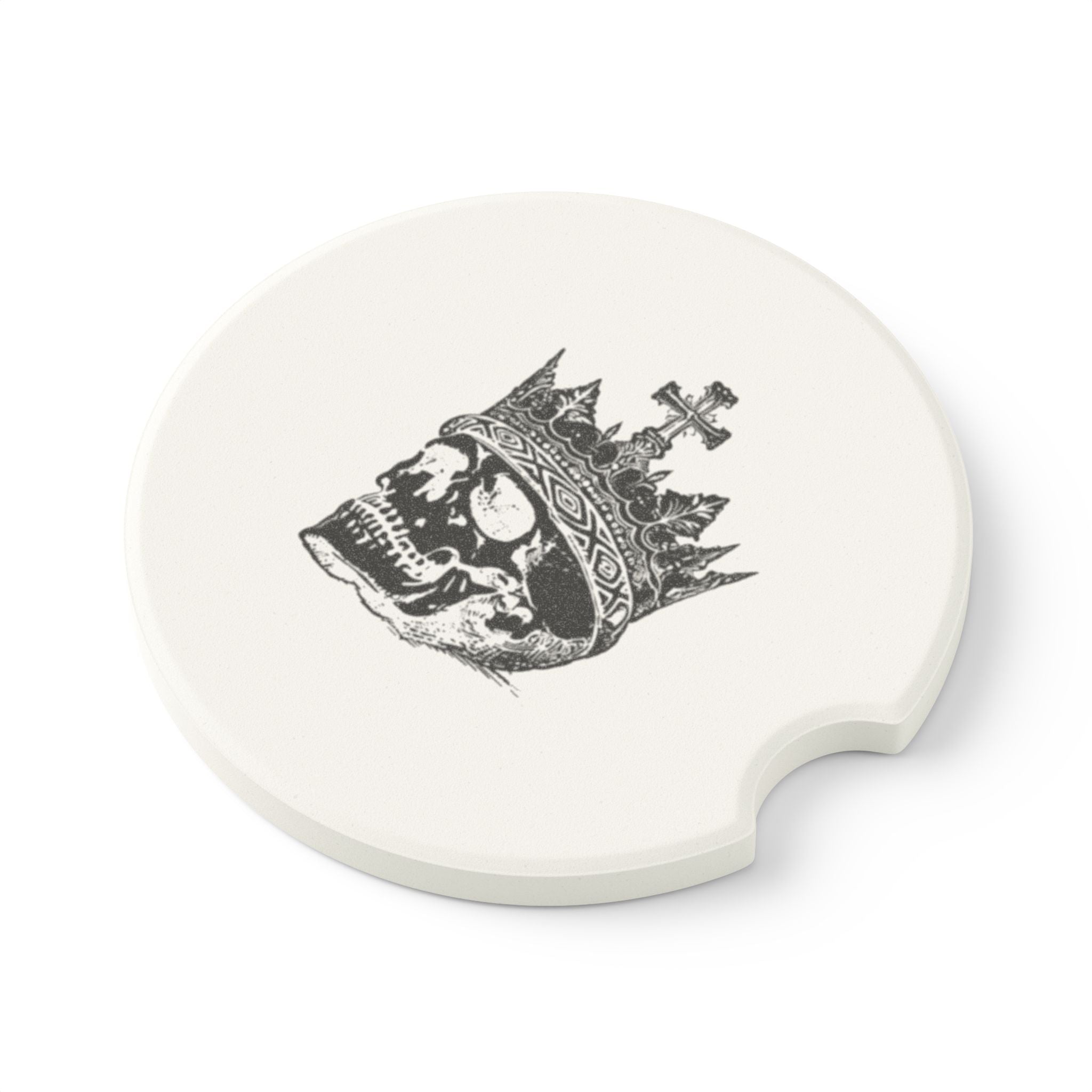 Skull King Soapstone Car Coaster — Crowned Skull Car Cup Holder Protector
