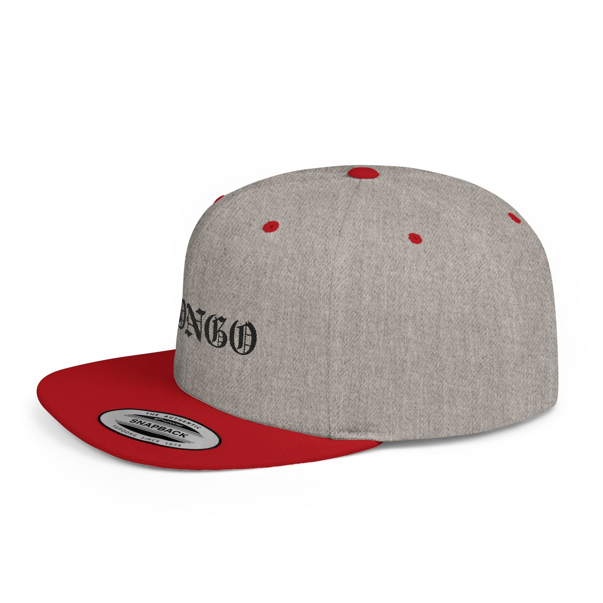 Snapback Hat — "MONGO" Gothic Script Flat-Bill Cap