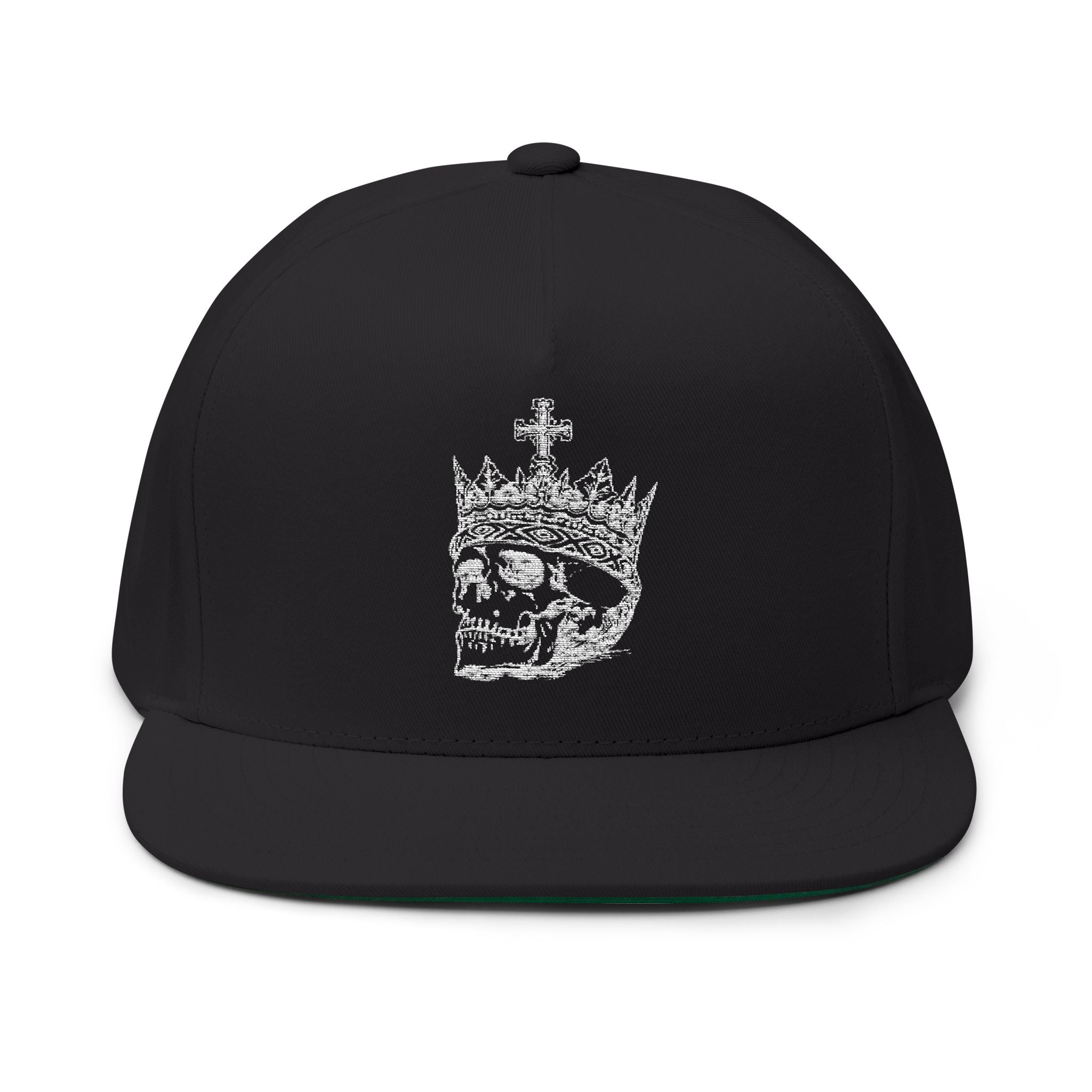 Embroidered Crown Skull Snapback Hat — Gothic Streetwear Cap with 'MONGO' Back Text