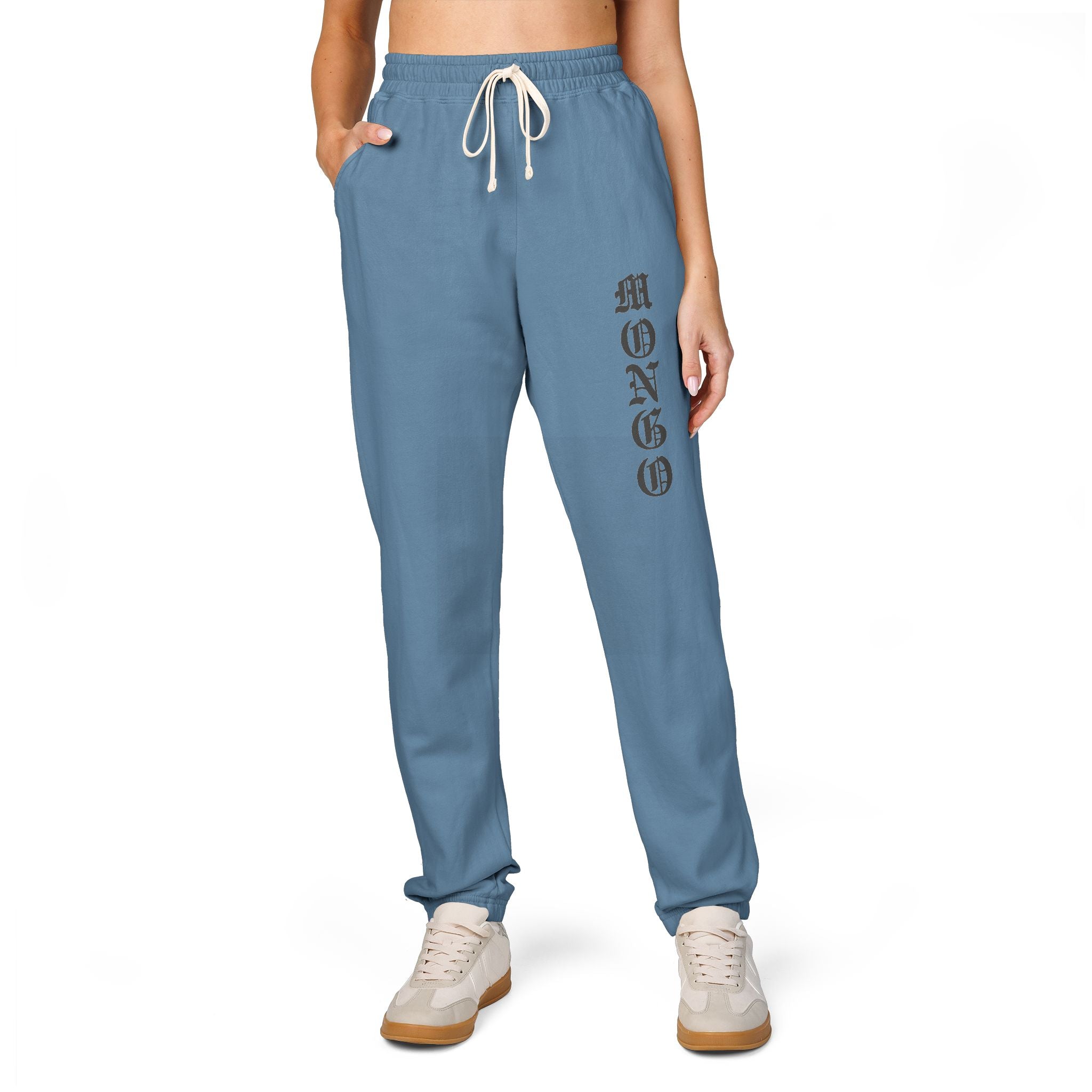 MONGO Gothic Script Sweatpants — Garment-Dyed Fleece Joggers