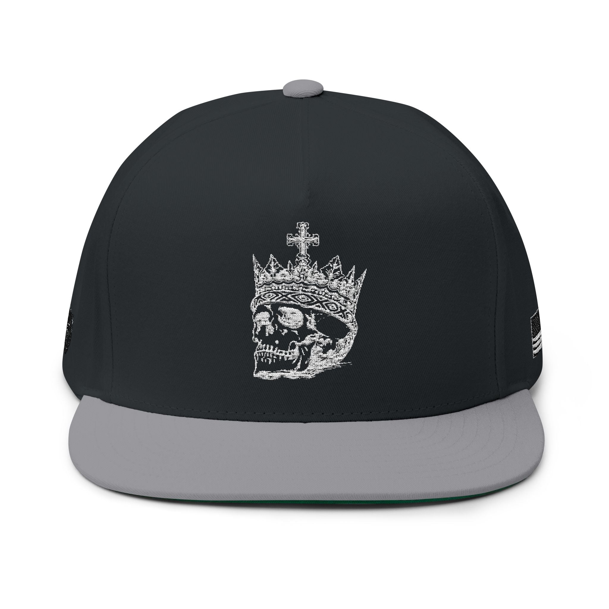 Embroidered Crown Skull Snapback Hat — Gothic Streetwear Cap with 'MONGO' Back Text