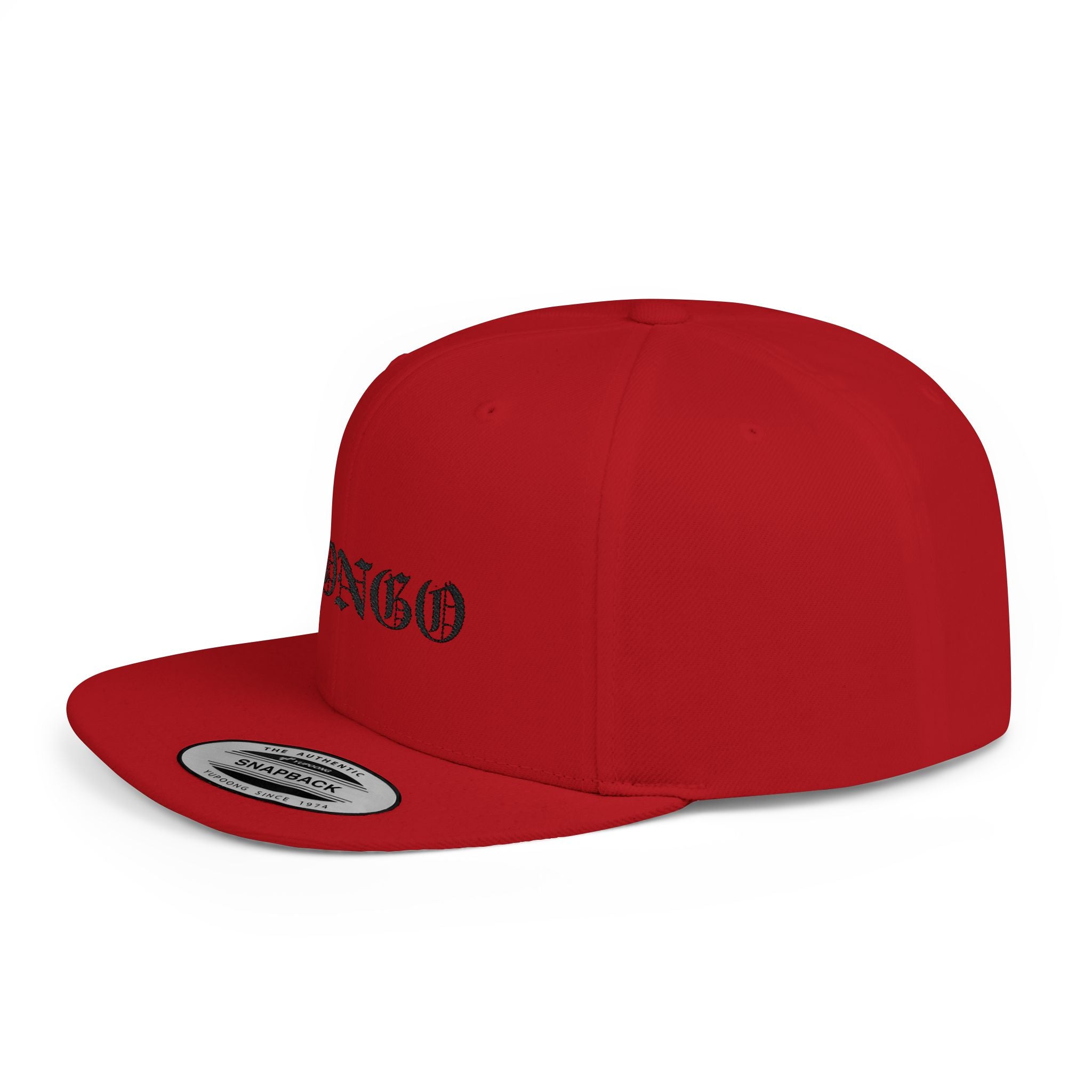 Snapback Hat — "MONGO" Gothic Script Flat-Bill Cap