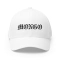 Mongo Embroidered Baseball Cap – Gothic Script White Hat with Back Crown Accent
