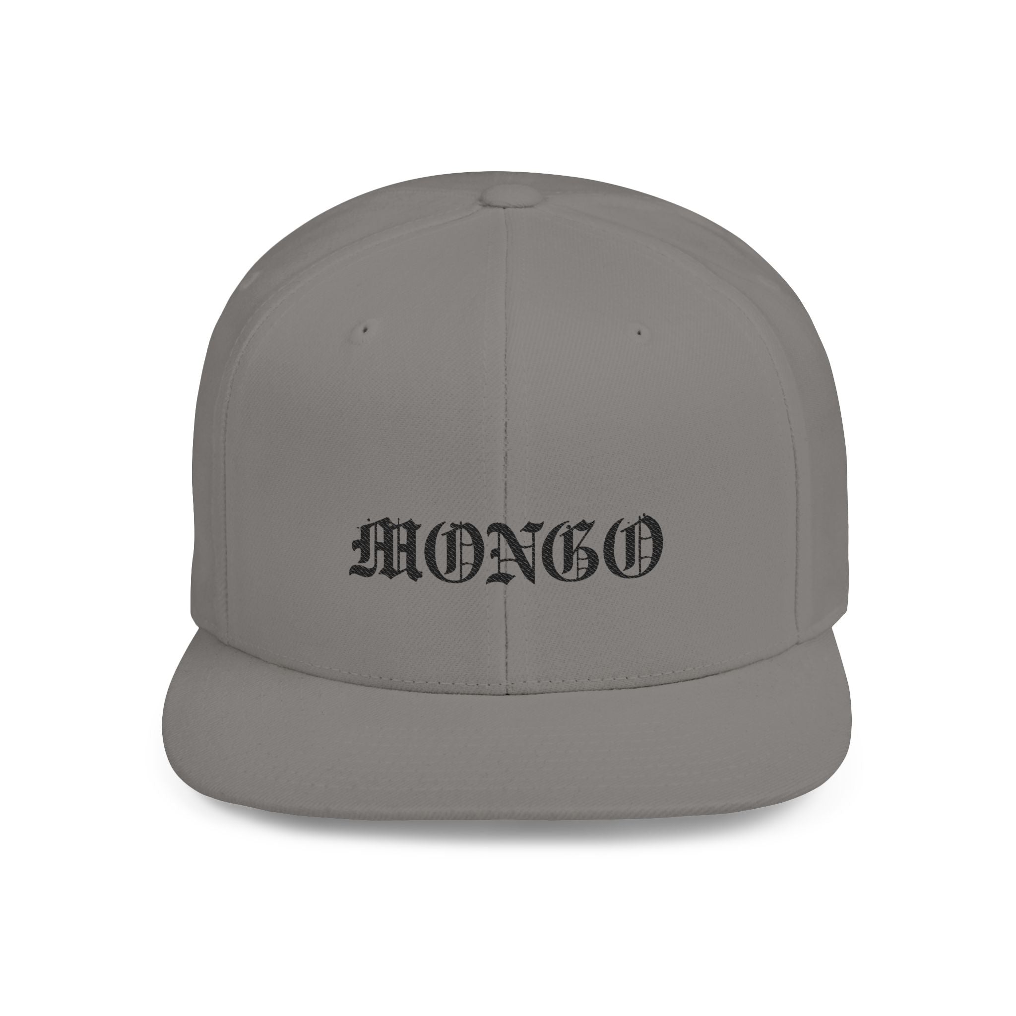 Snapback Hat — "MONGO" Gothic Script Flat-Bill Cap