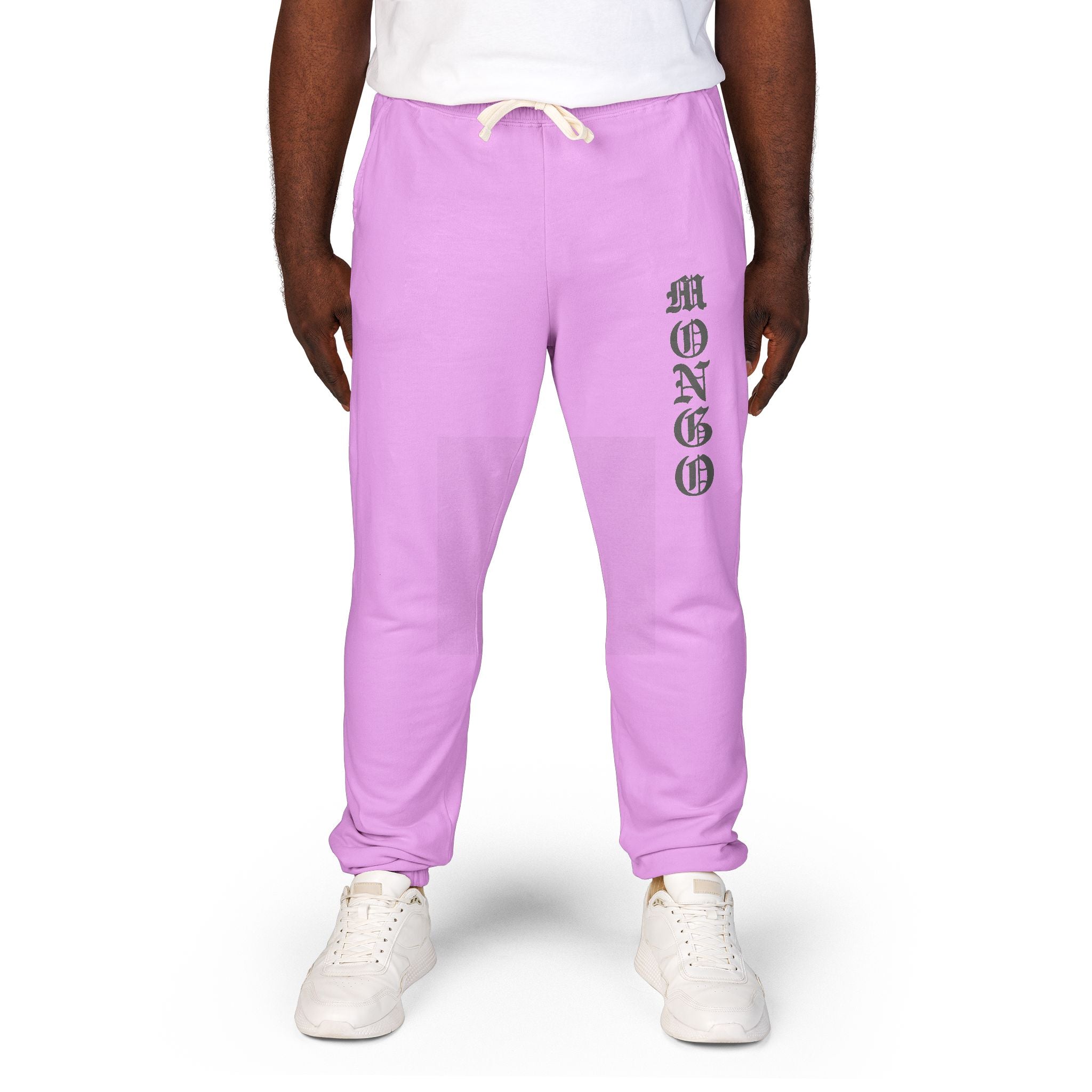 MONGO Gothic Script Sweatpants — Garment-Dyed Fleece Joggers