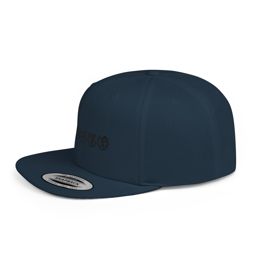 Snapback Hat — "MONGO" Gothic Script Flat-Bill Cap