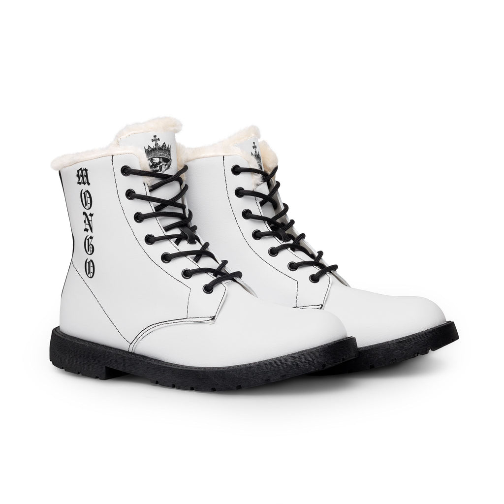 White Fur-Lined Leather Boots — Gothic 'MONGO' Lace-Up Women's Winter Boots