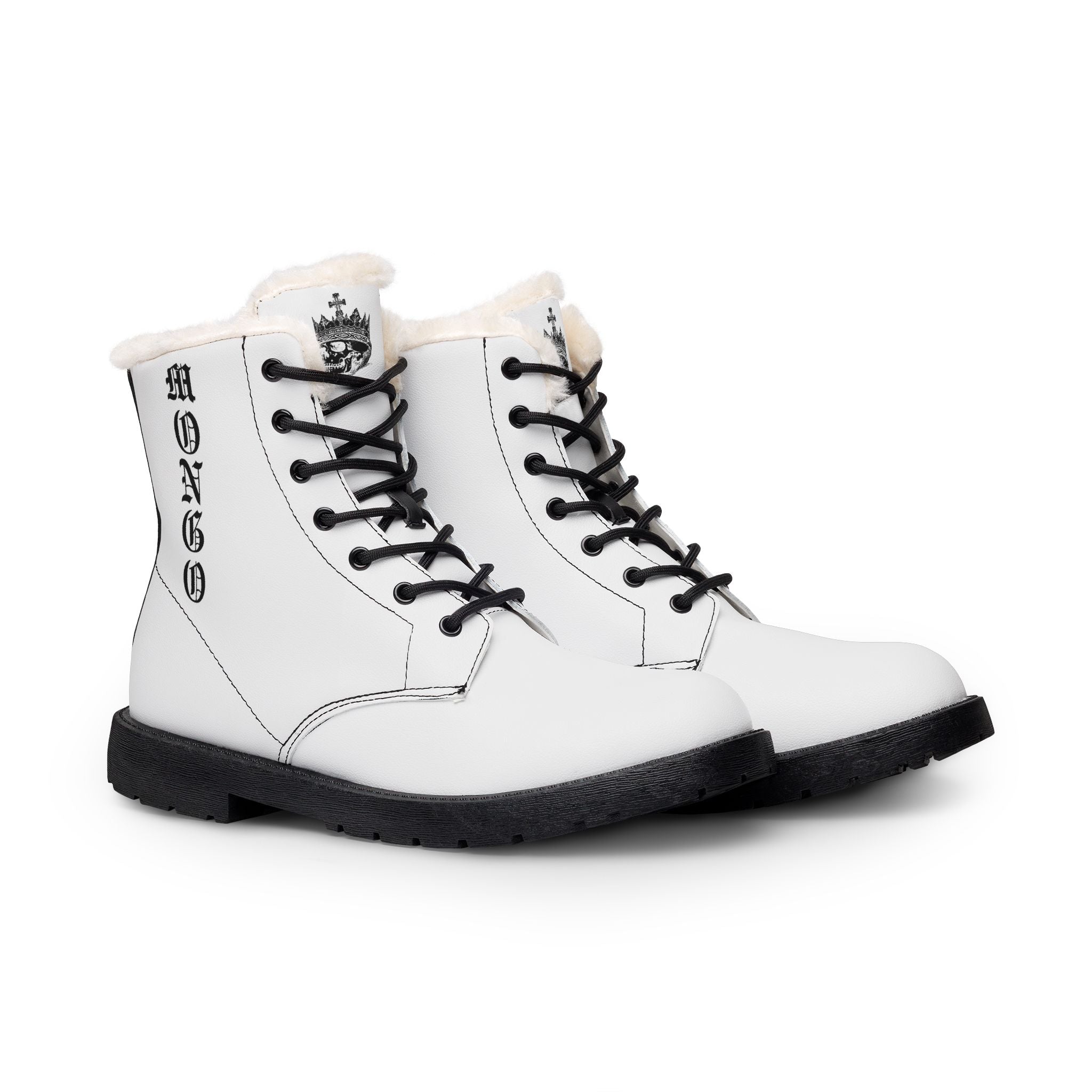 White Fur-Lined Leather Boots — Gothic 'MONGO' Lace-Up Women's Winter Boots