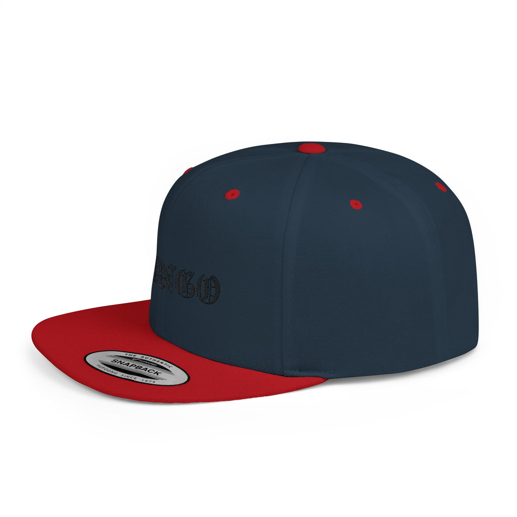 Snapback Hat — "MONGO" Gothic Script Flat-Bill Cap