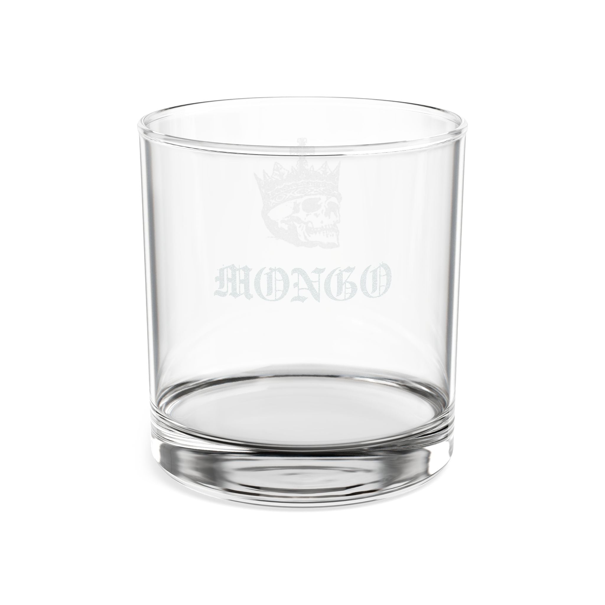 Engraved Whiskey Glass 10.5oz — Gothic Skull Crown with "MONGO"