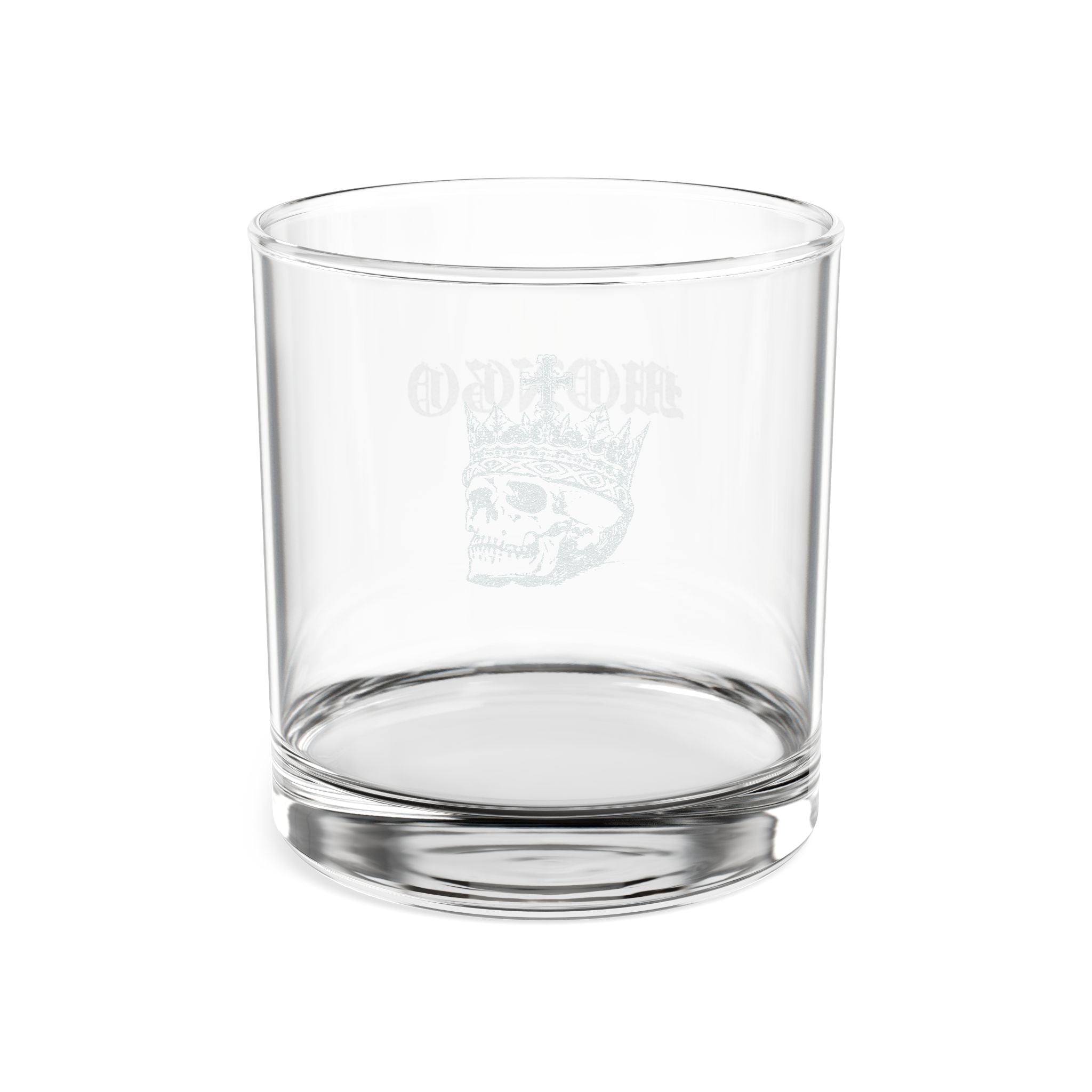 Engraved Whiskey Glass 10.5oz — Gothic Skull Crown with "MONGO"