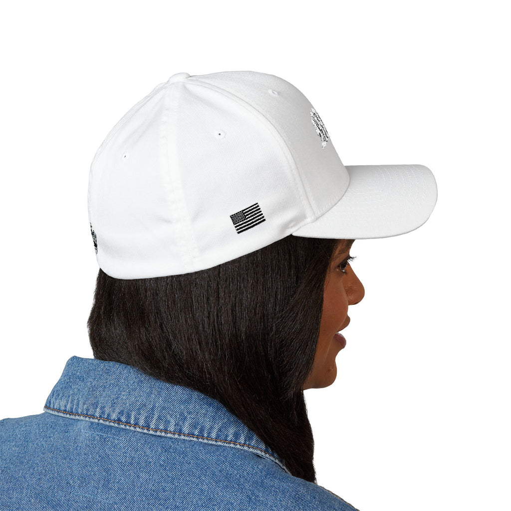Embroidered 'BROOKLYN' White Structured Cap — Gothic Script Baseball Hat
