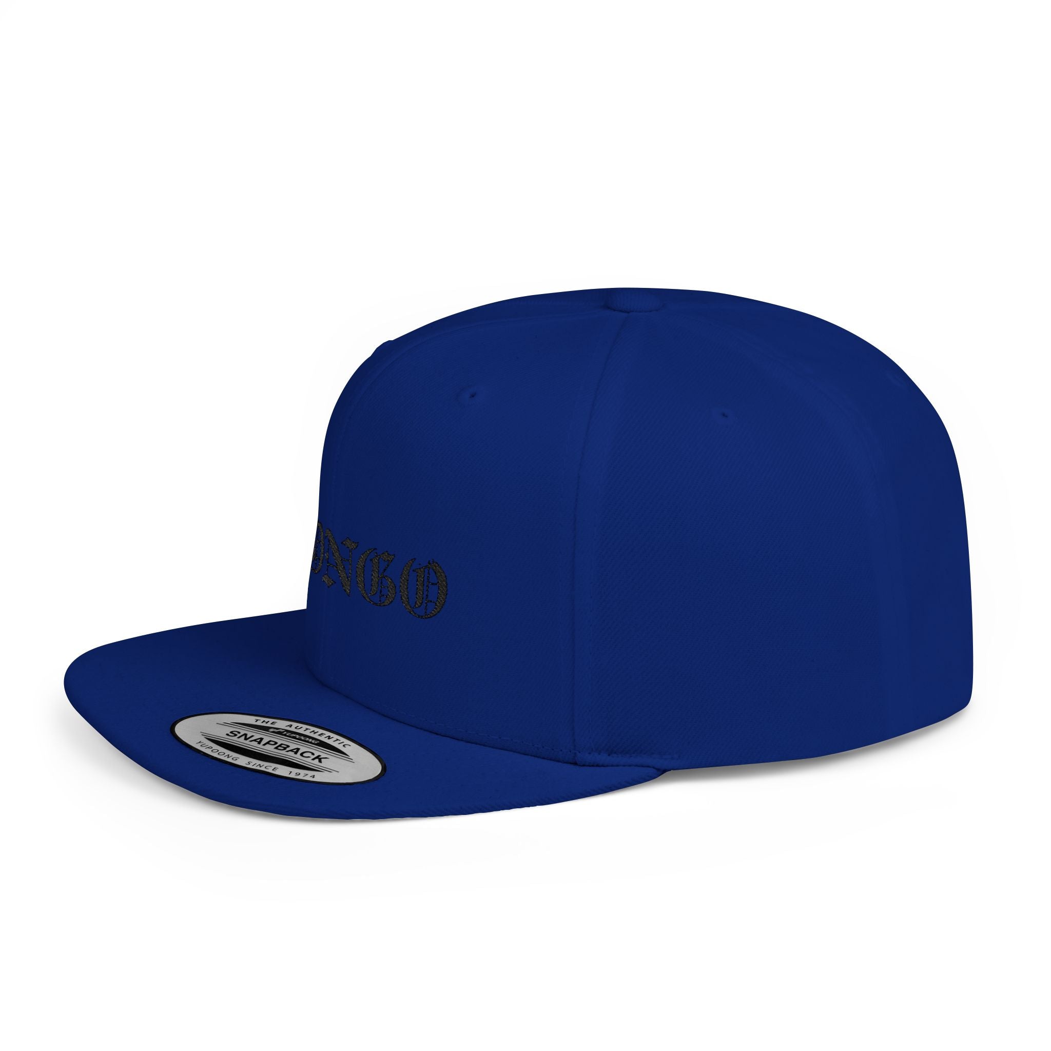Snapback Hat — "MONGO" Gothic Script Flat-Bill Cap