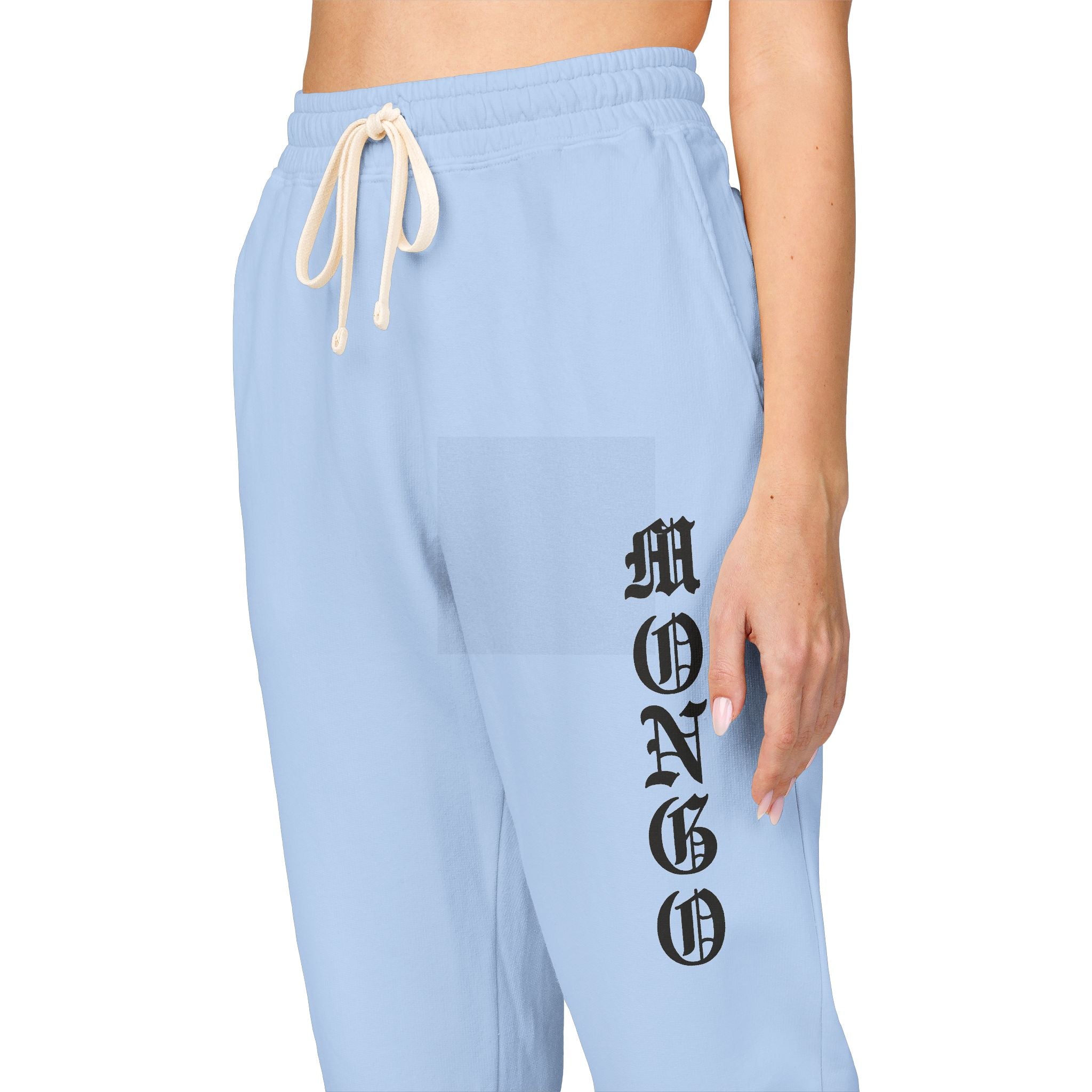 MONGO Gothic Script Sweatpants — Garment-Dyed Fleece Joggers