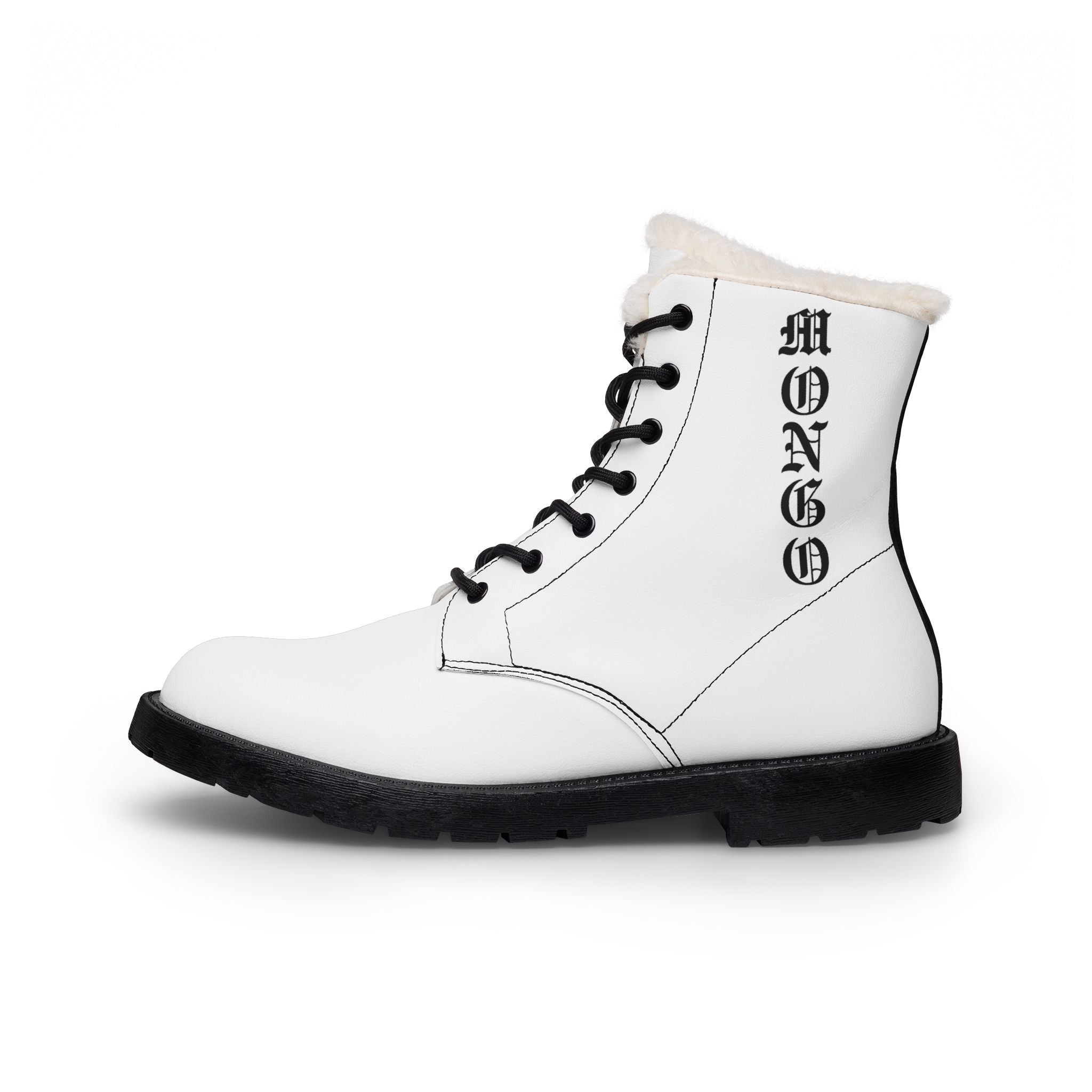 White Fur-Lined Leather Boots — Gothic 'MONGO' Lace-Up Women's Winter Boots