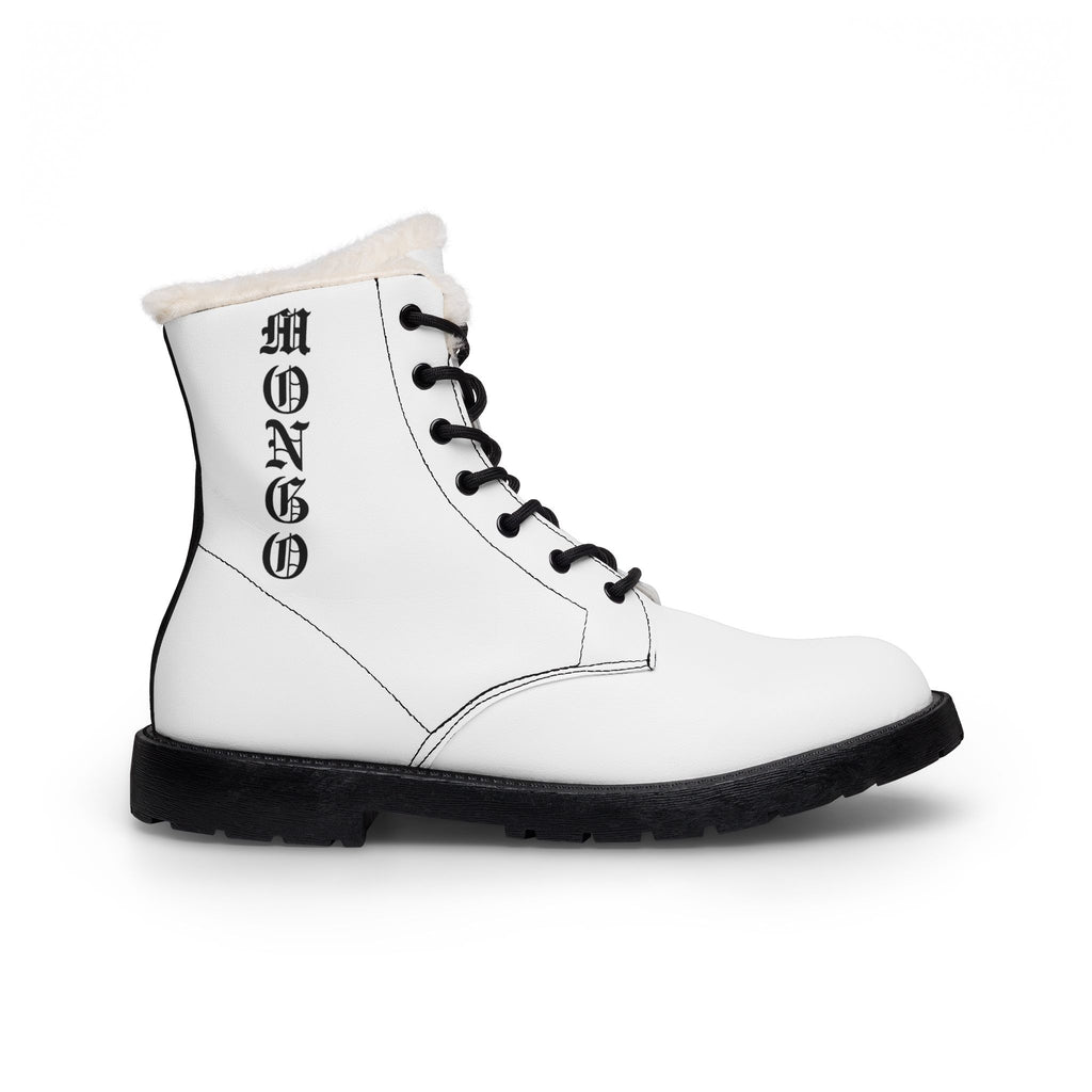 White Fur-Lined Leather Boots — Gothic 'MONGO' Lace-Up Women's Winter Boots