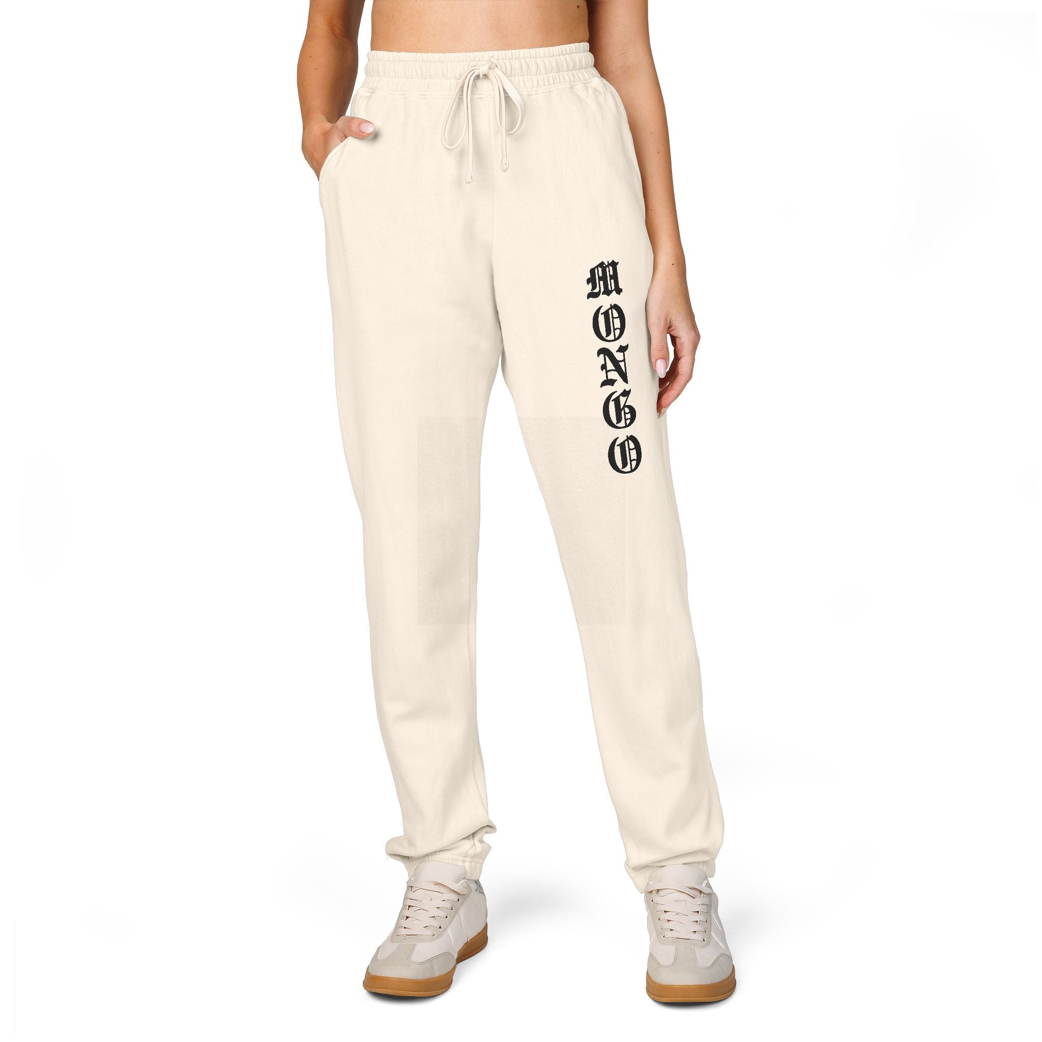 MONGO Gothic Script Sweatpants — Garment-Dyed Fleece Joggers