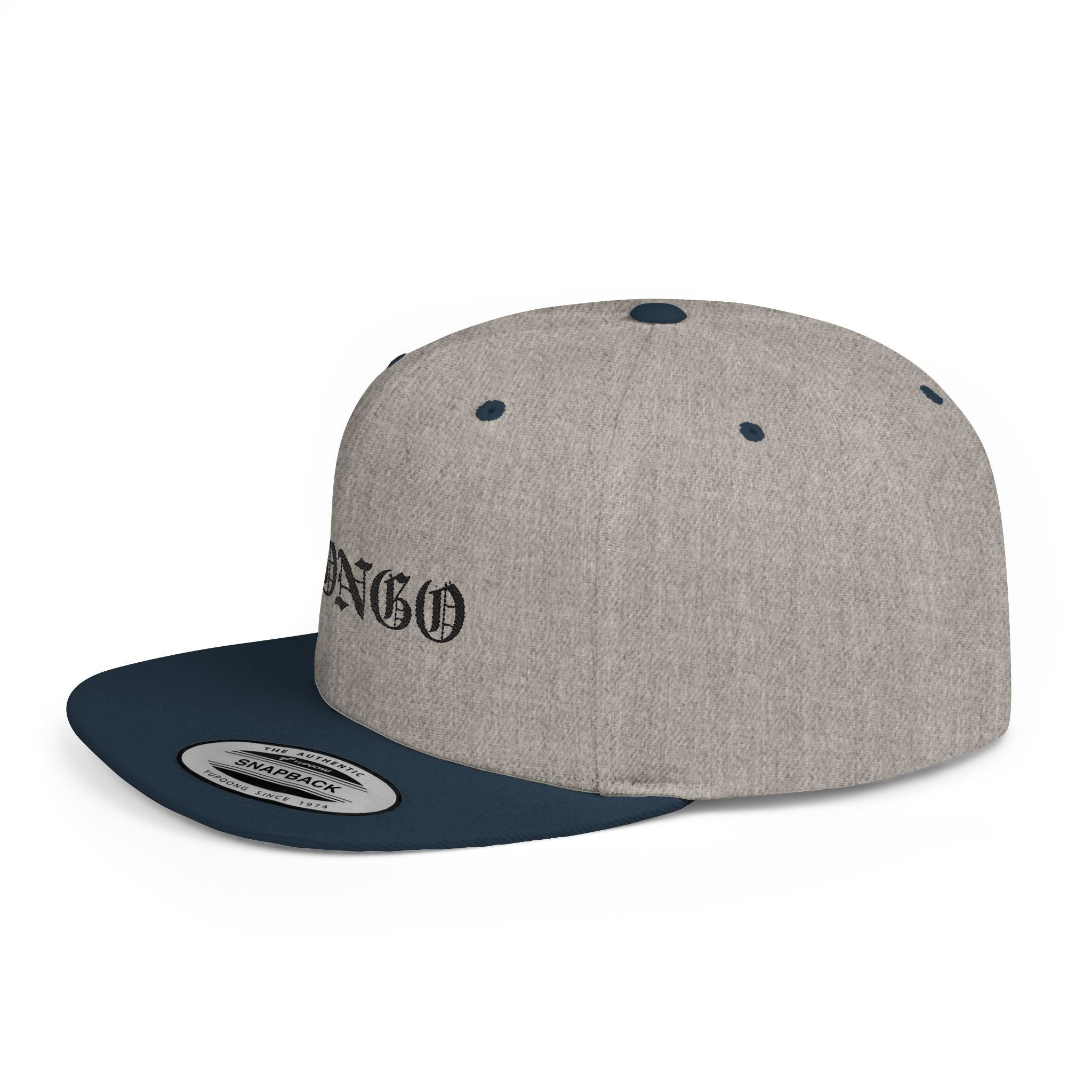 Snapback Hat — "MONGO" Gothic Script Flat-Bill Cap