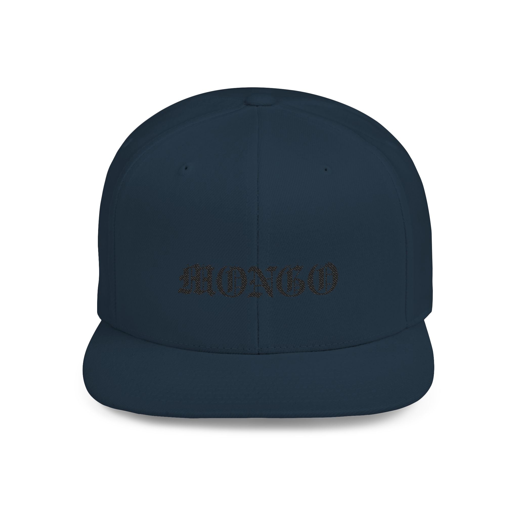 Snapback Hat — "MONGO" Gothic Script Flat-Bill Cap