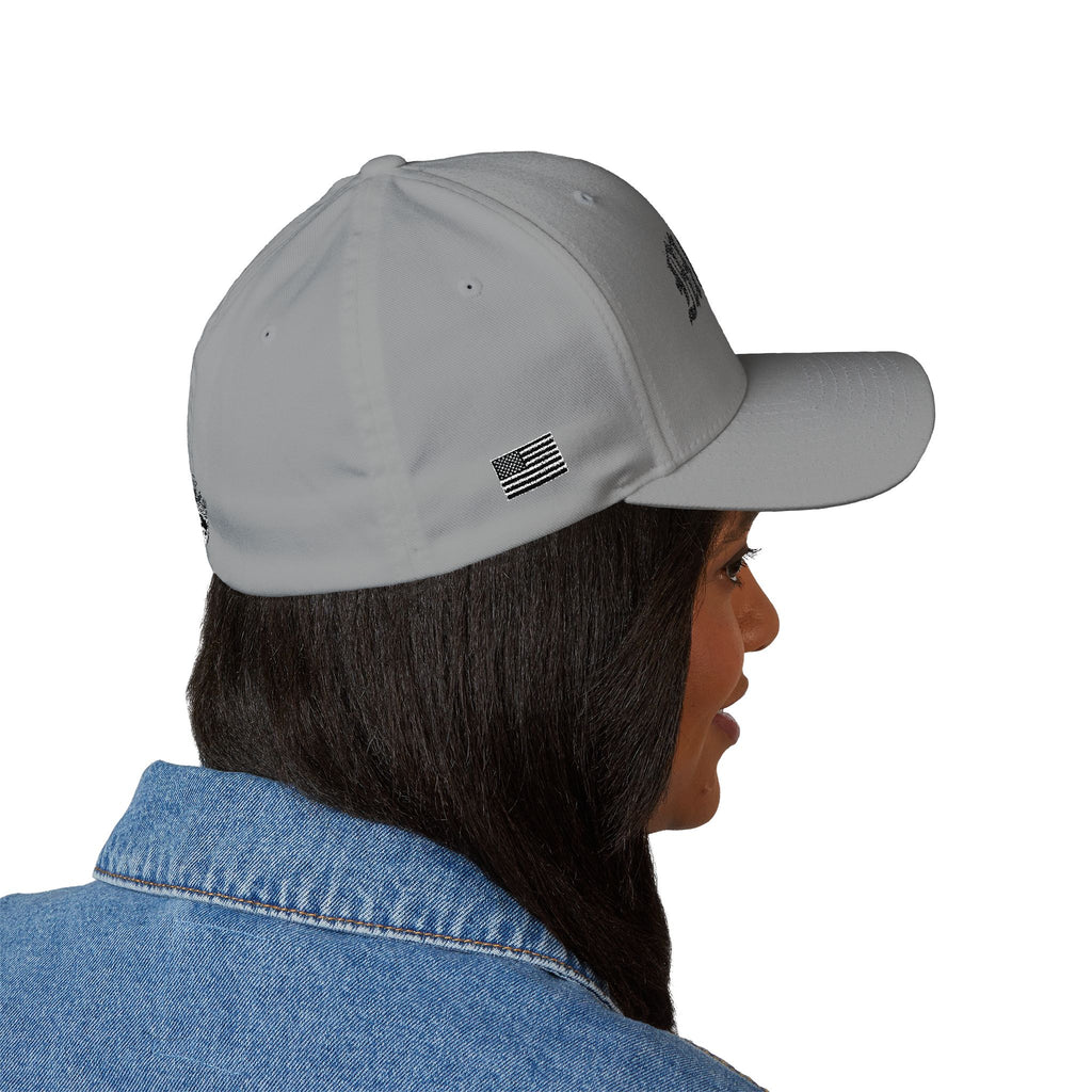Mongo Embroidered Baseball Cap – Gothic Script White Hat with Back Crown Accent