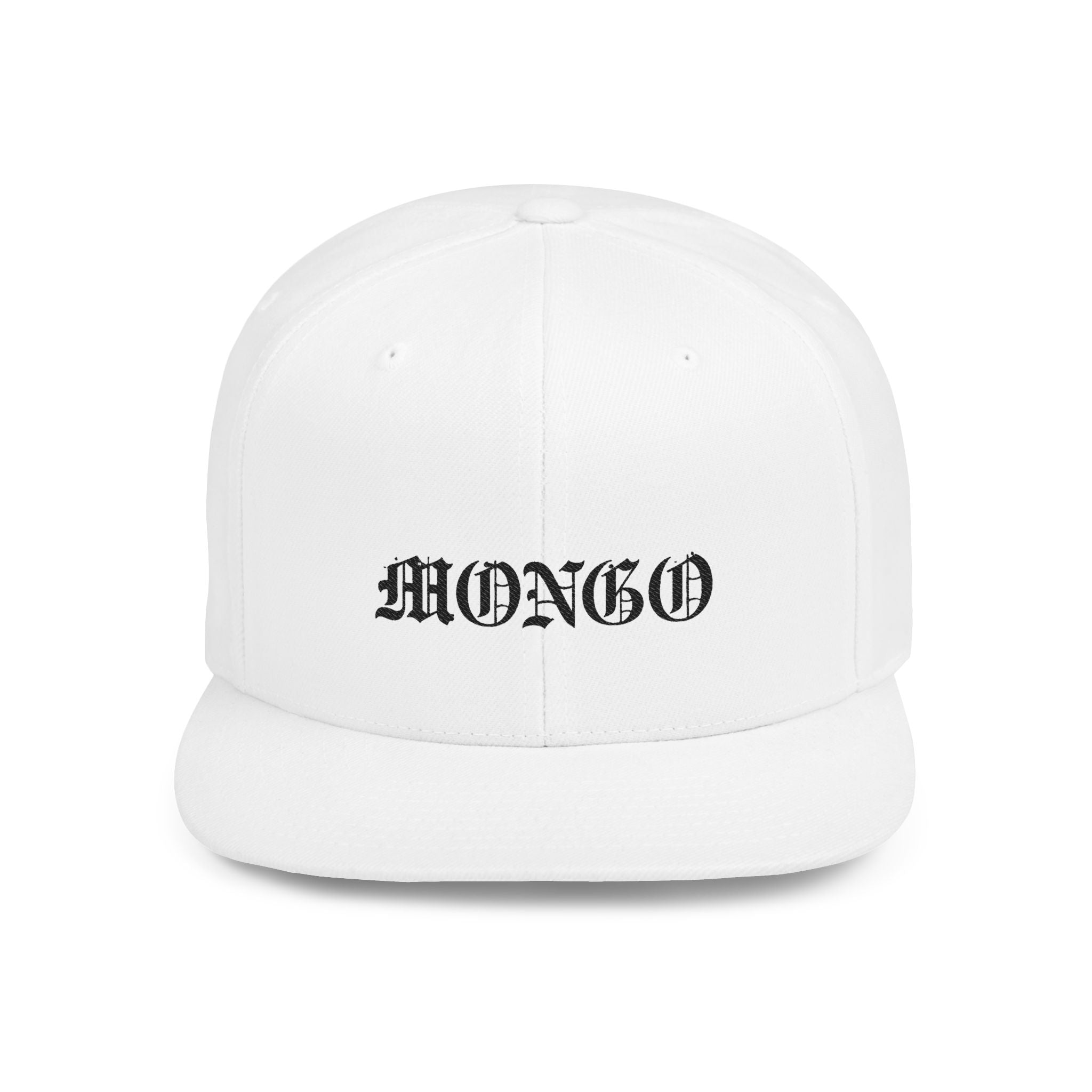 Snapback Hat — "MONGO" Gothic Script Flat-Bill Cap